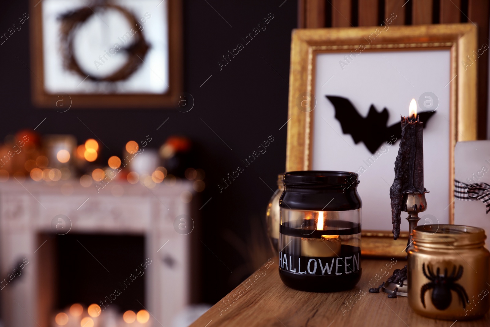 Photo of Halloween decor in room. Idea for festive interior