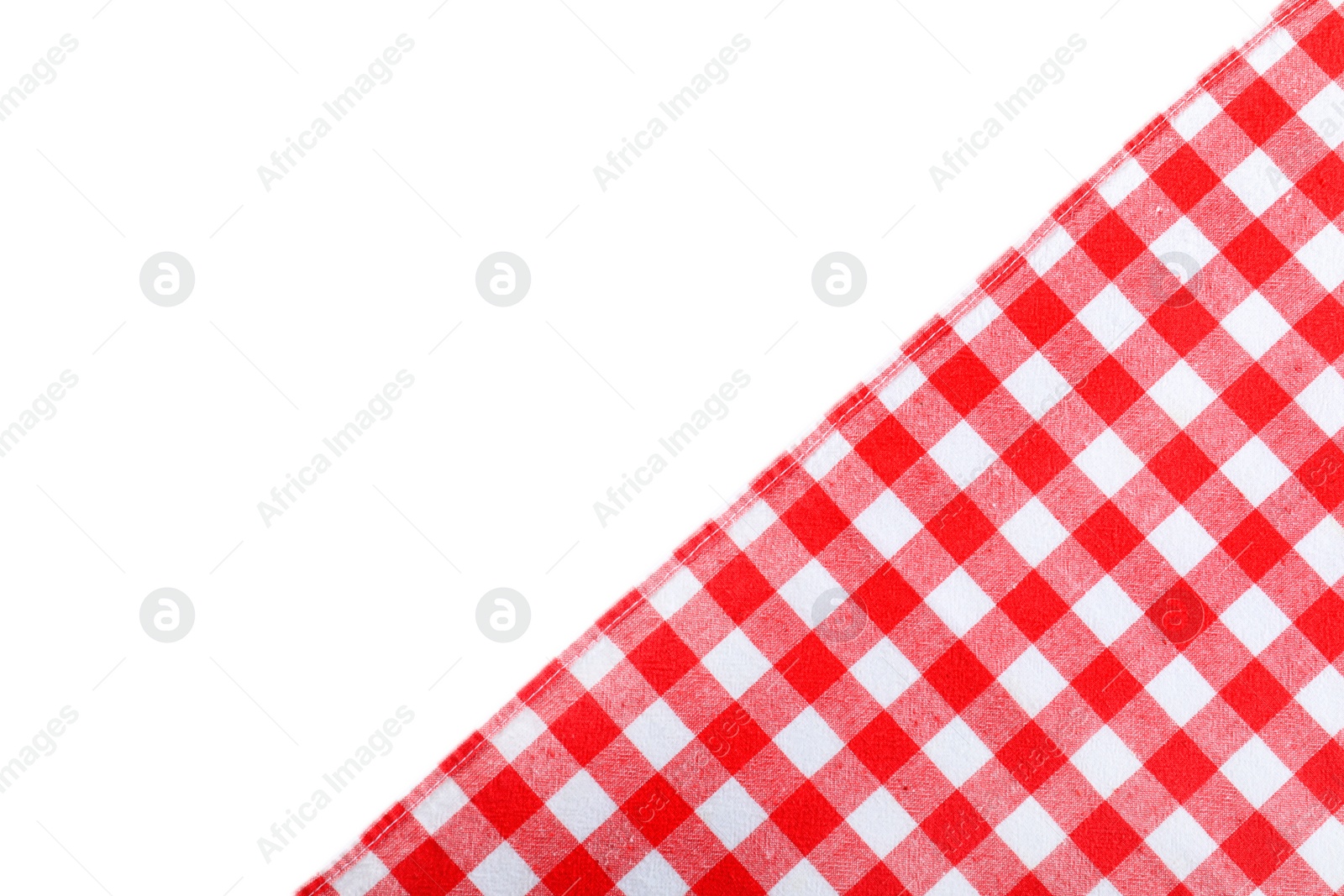 Photo of Classic red checkered blanket isolated on white, top view