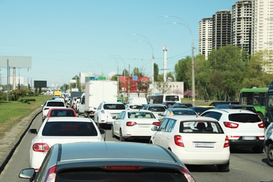 Photo of Cars in traffic jam on city street