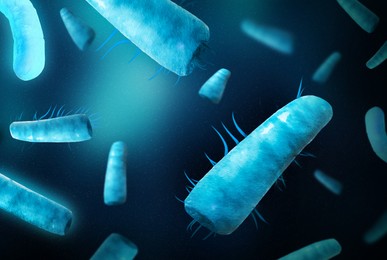 Image of Bacteria colony under microscope, illustration. Laboratory research