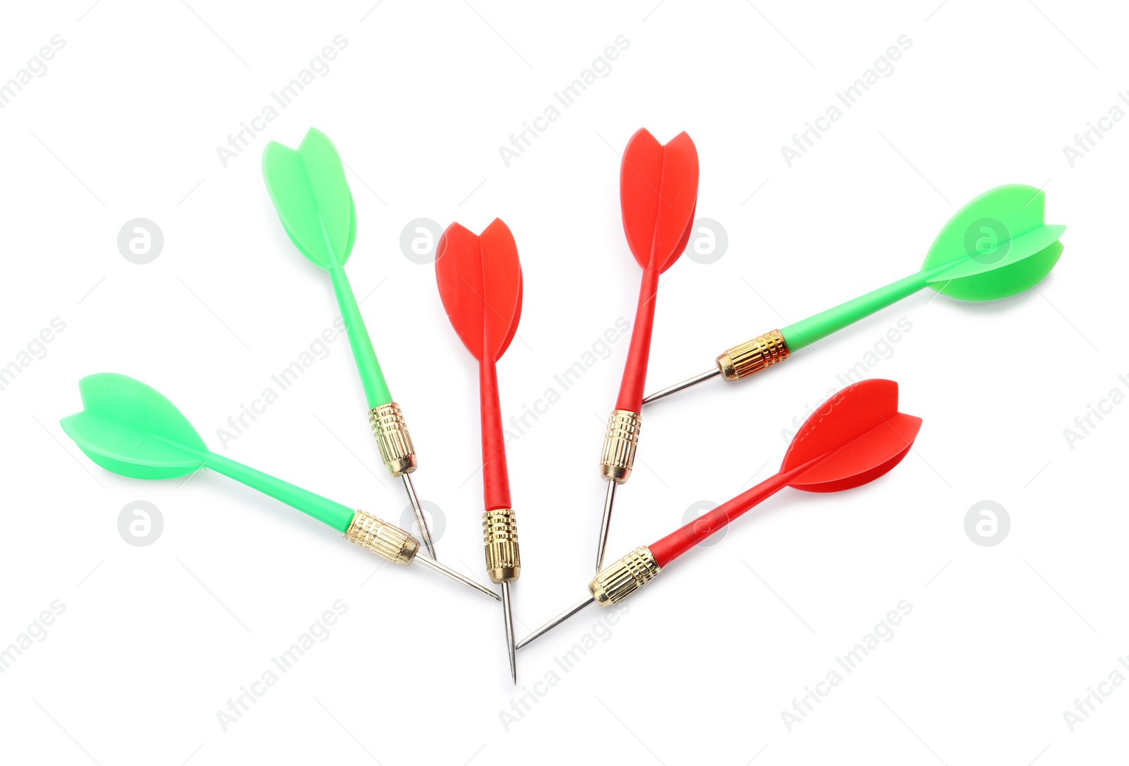 Photo of Sharp red and green darts isolated on white