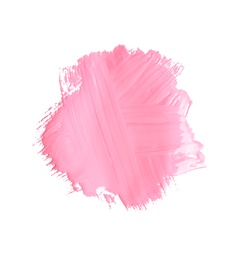 Photo of Abstract brushstroke of pink paint isolated on white
