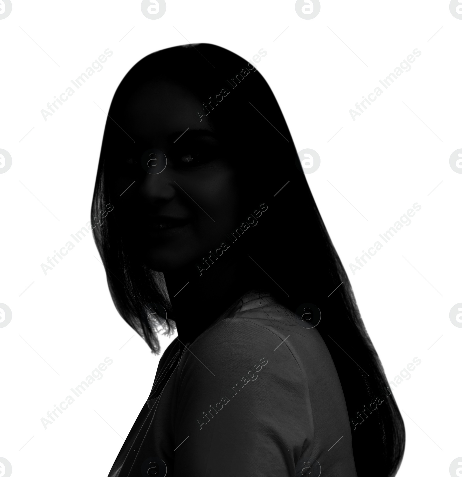 Image of Silhouette of one woman isolated on white