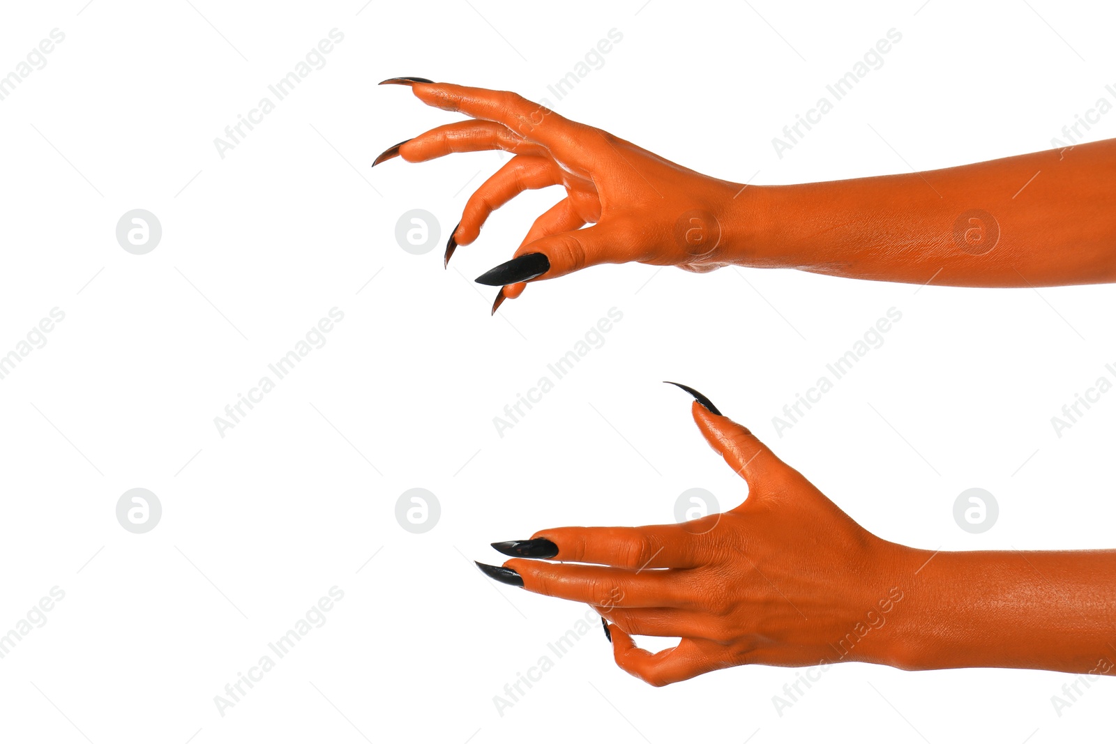 Image of Creepy monster. Orange hands with claws isolated on white