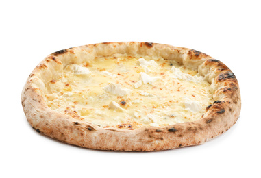 Photo of Delicious hot cheese pizza isolated on white