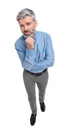 Mature businessman in stylish clothes posing on white background