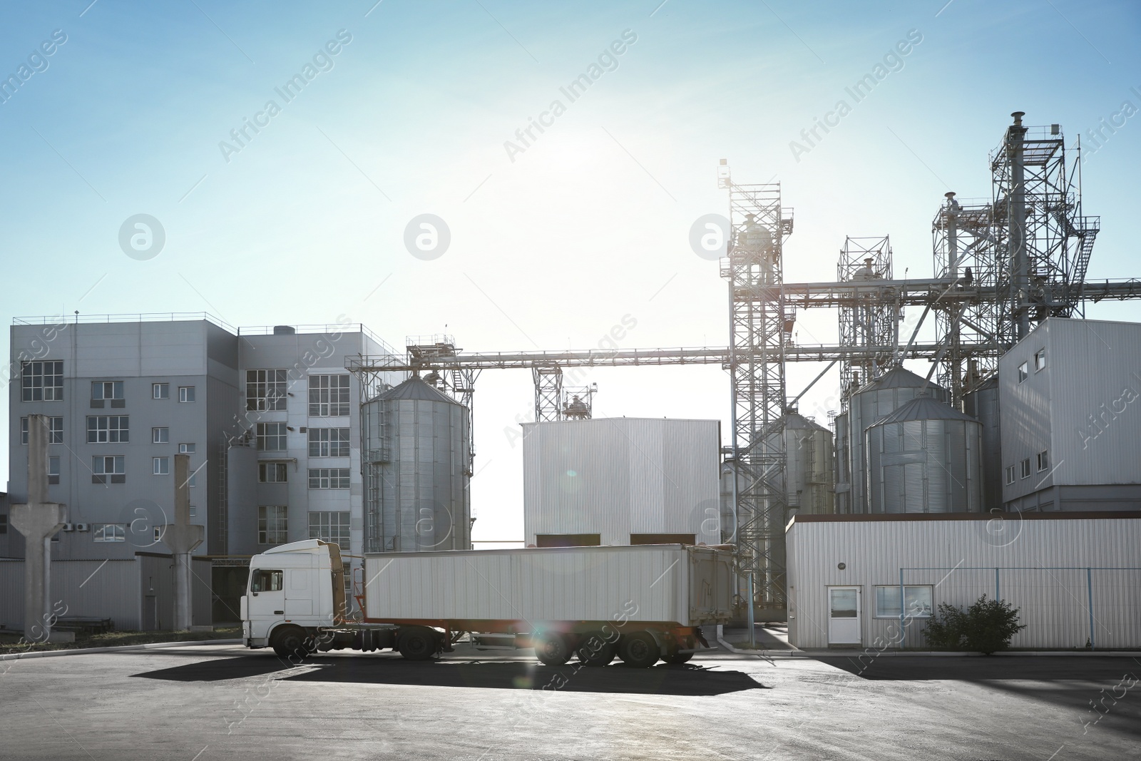 Photo of View of modern granaries for storing cereal grains outdoors