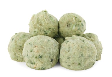 Photo of Raw falafel balls isolated on white. Vegan meat product