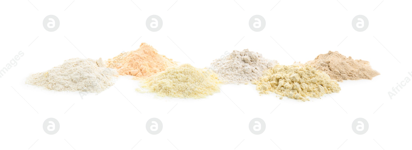 Photo of Different types of flours on white background