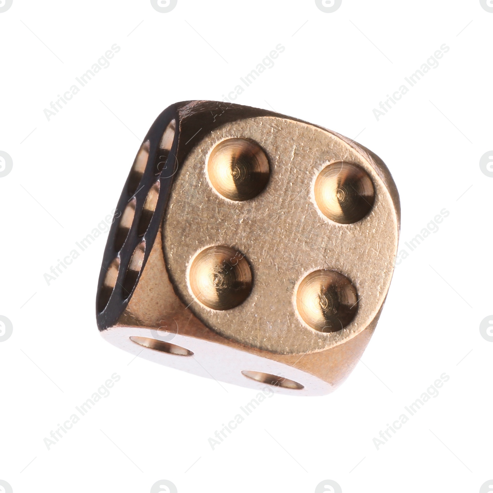 Photo of One metal game dice isolated on white