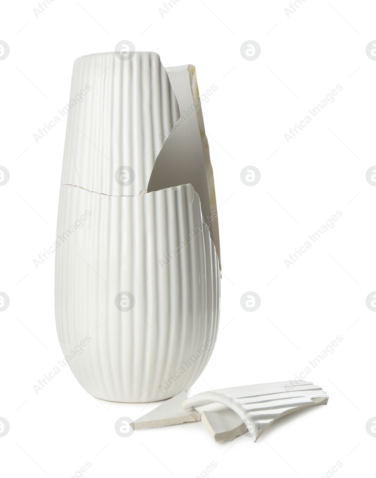 Photo of Broken bright ceramic vase isolated on white