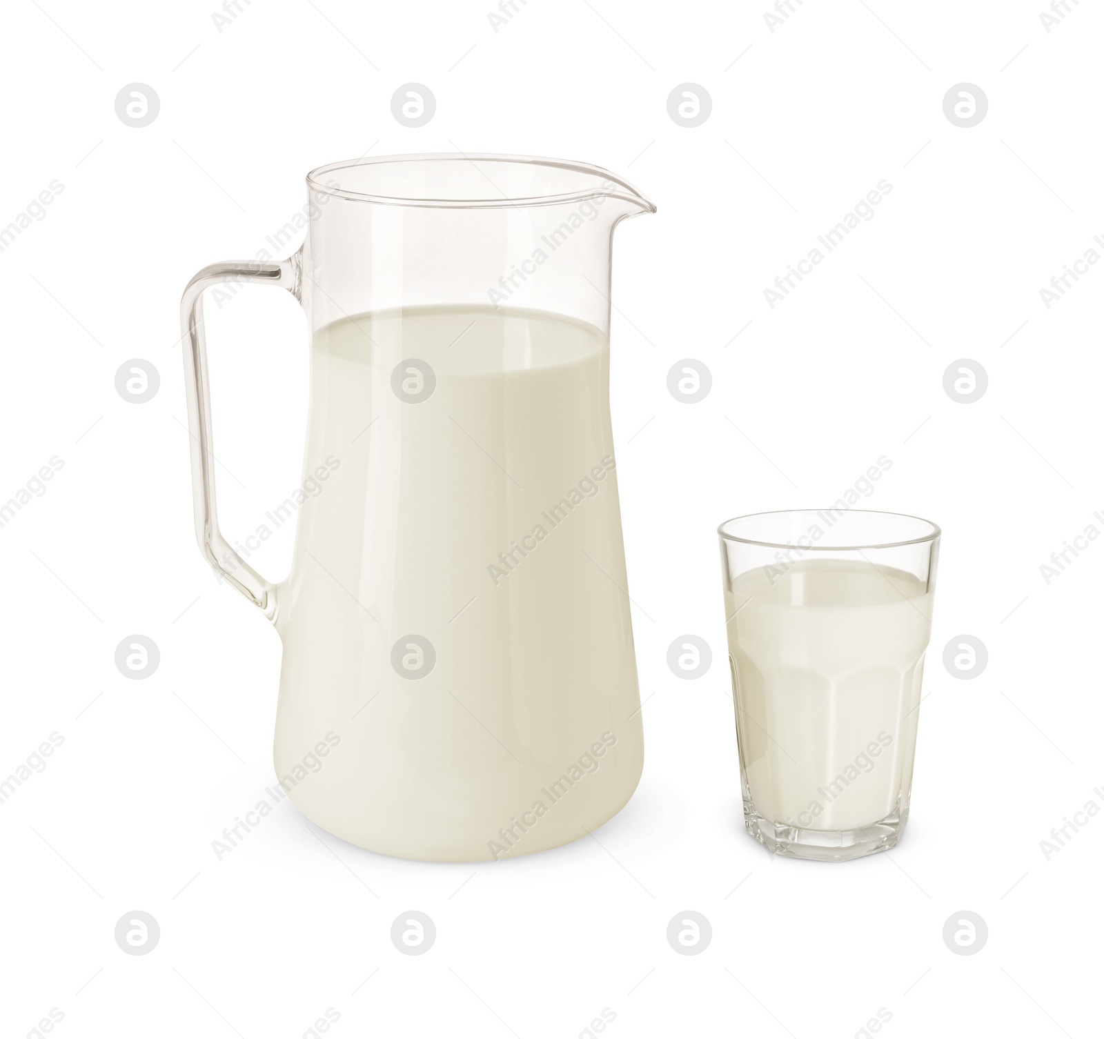 Image of Glass and jug with milk isolated on white