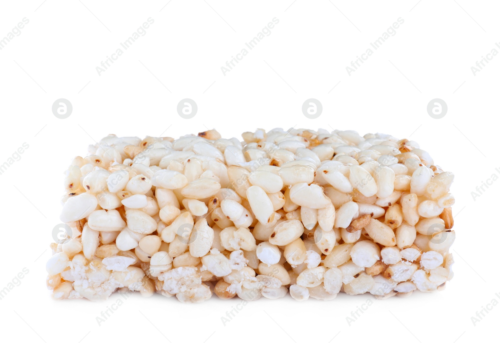 Photo of Bar of delicious rice crispy treat isolated on white