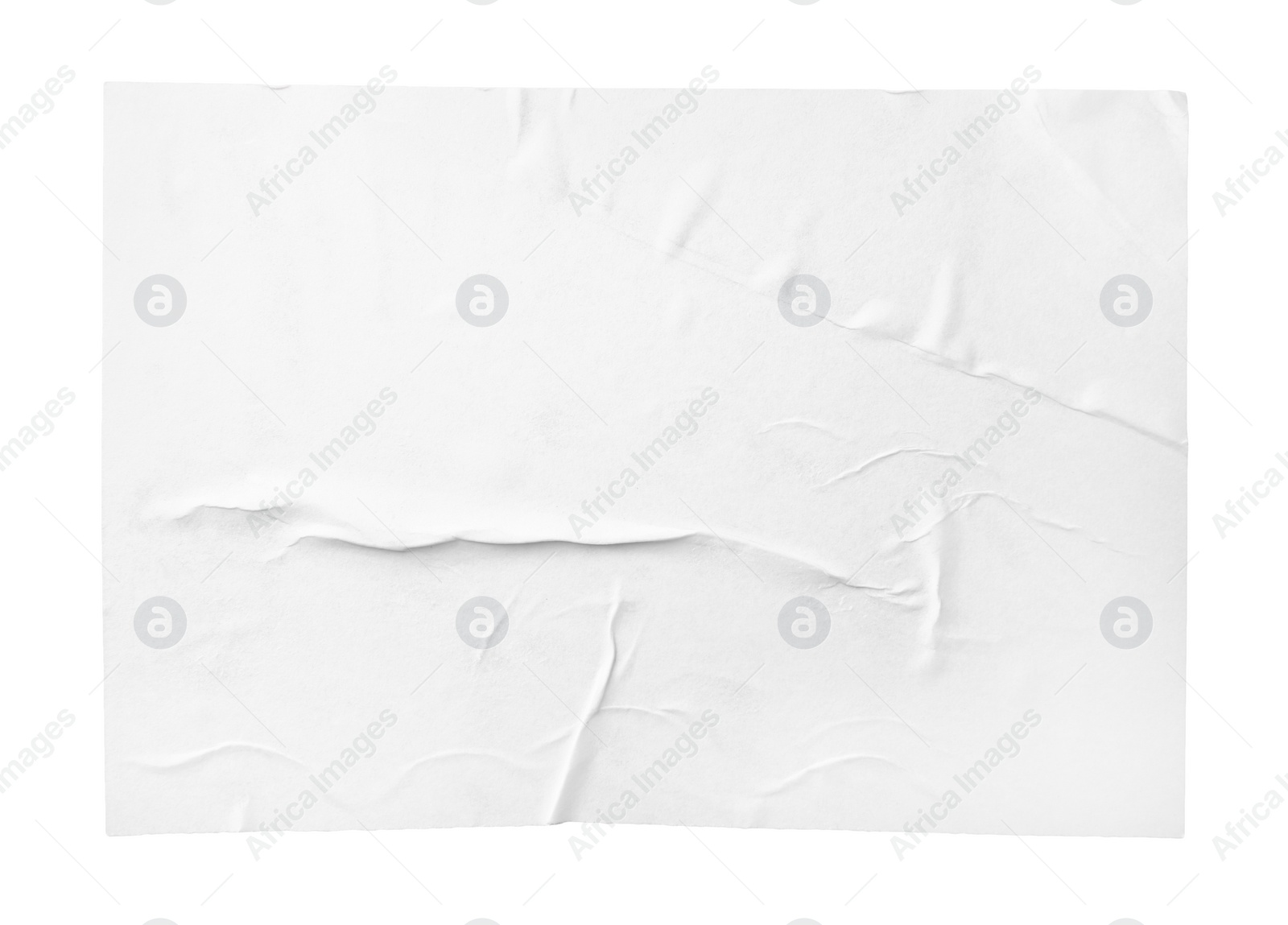 Photo of Blank creased paper poster isolated on white, top view