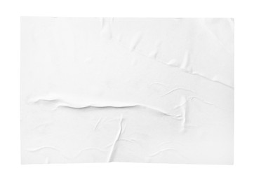 Photo of Blank creased paper poster isolated on white, top view