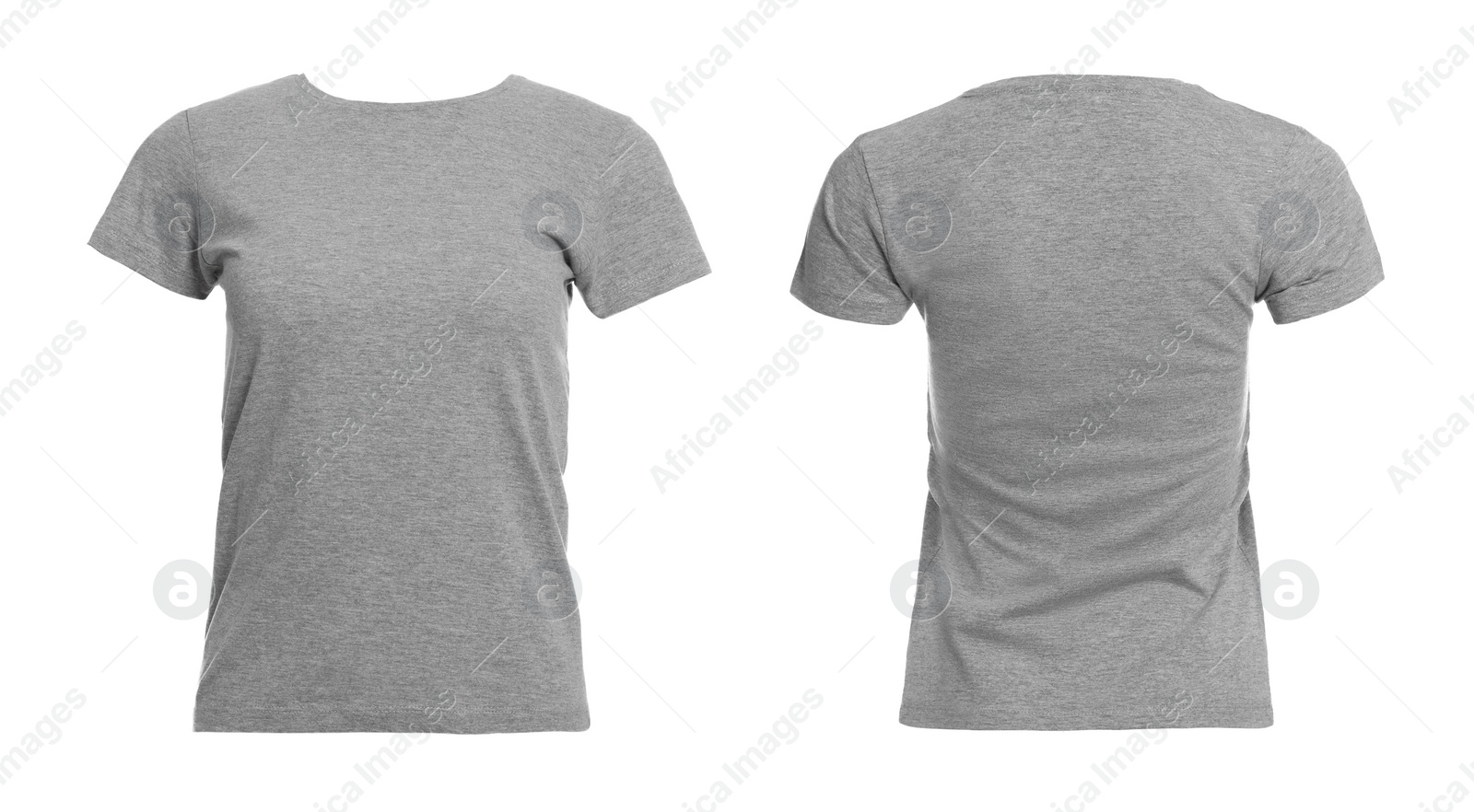 Image of Grey t-shirt with space for design isolated on white. Back and front views