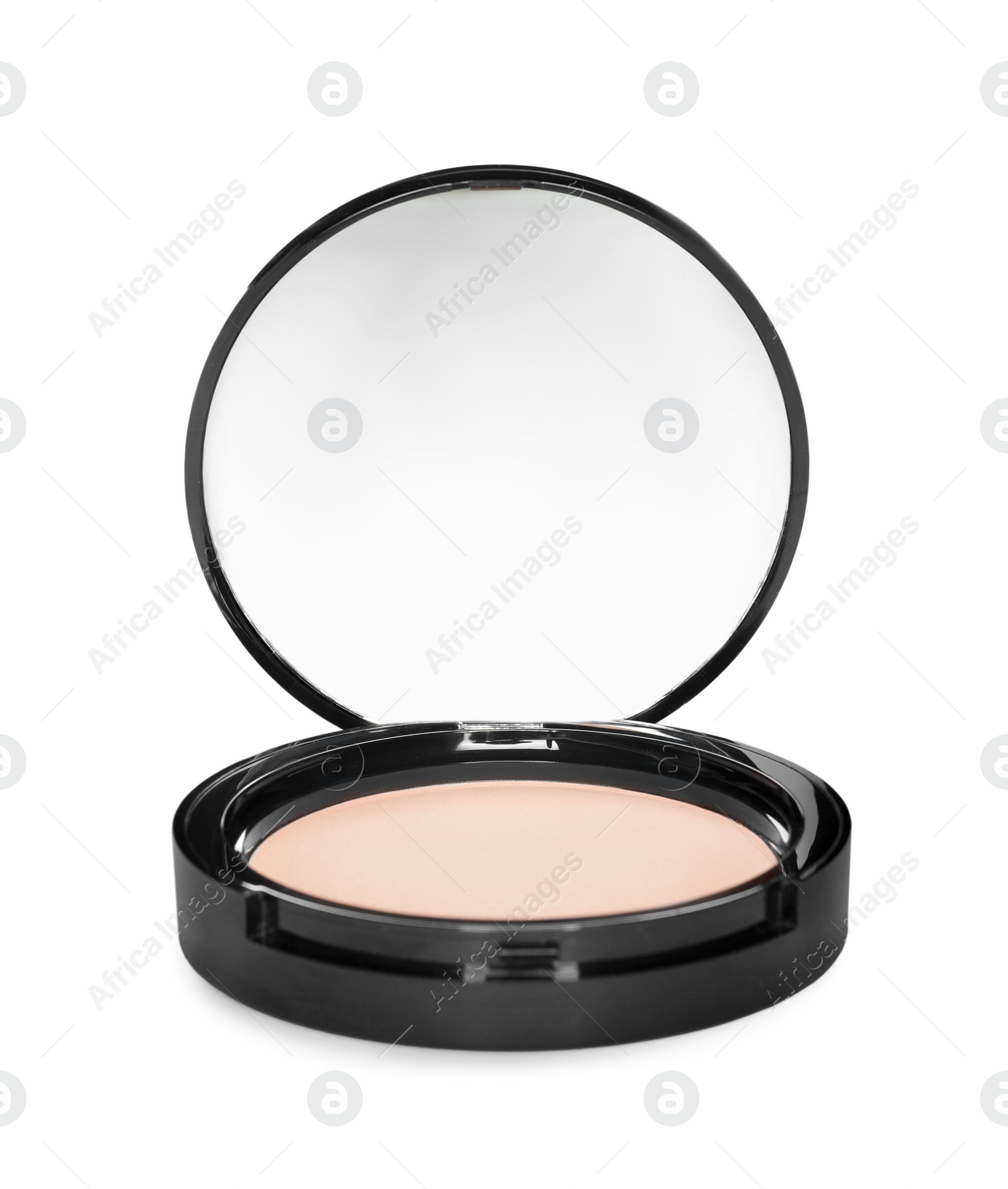 Photo of Face powder with mirror isolated on white