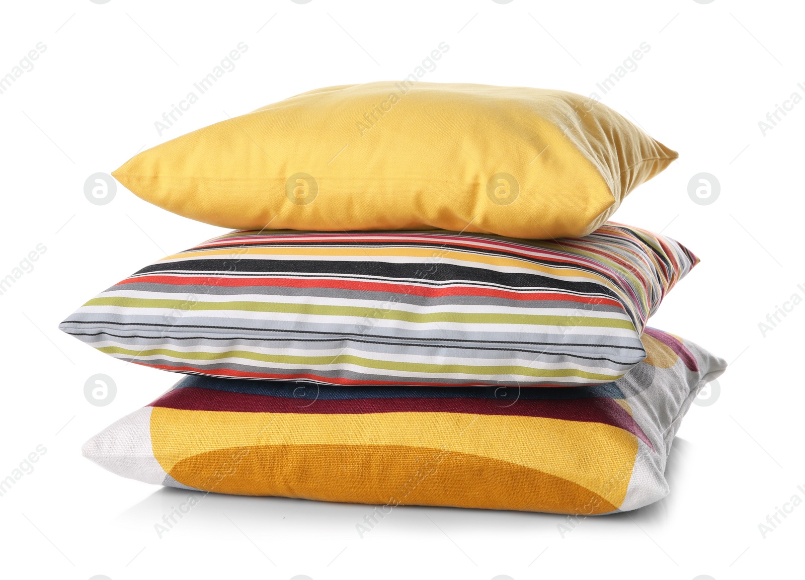 Photo of Soft decorative pillows on white background