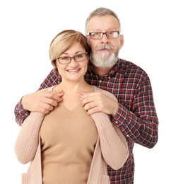 Happy senior couple on white background