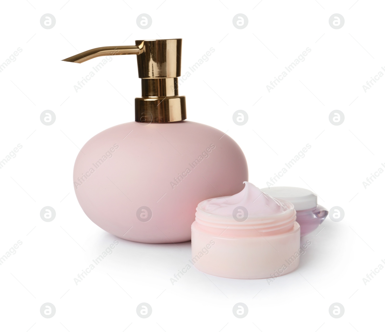 Photo of Different body care products on white background