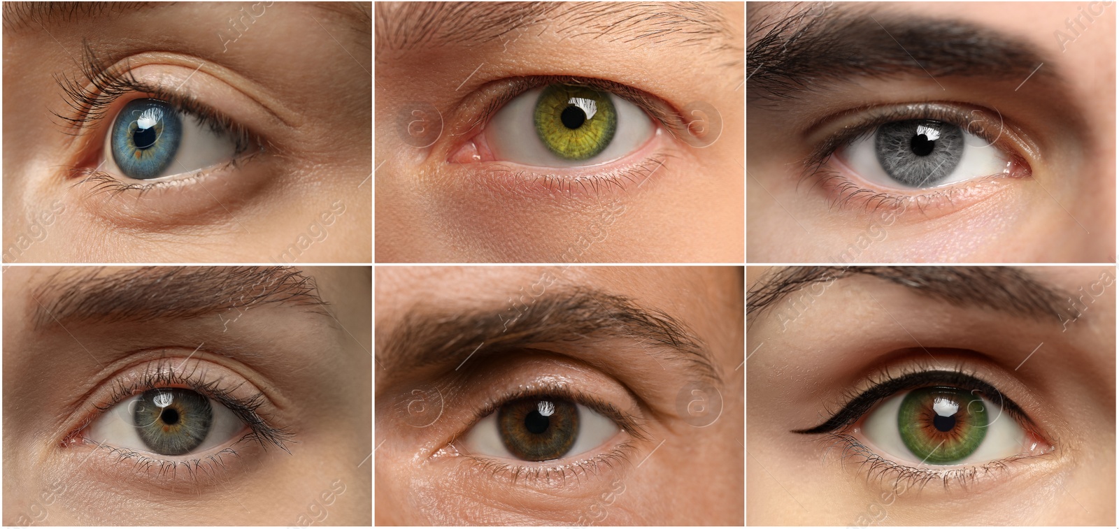 Image of Collage with photos of people with beautiful eyes of different colors. Banner design