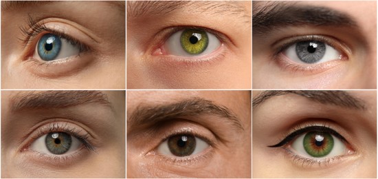 Image of Collage with photos of people with beautiful eyes of different colors. Banner design