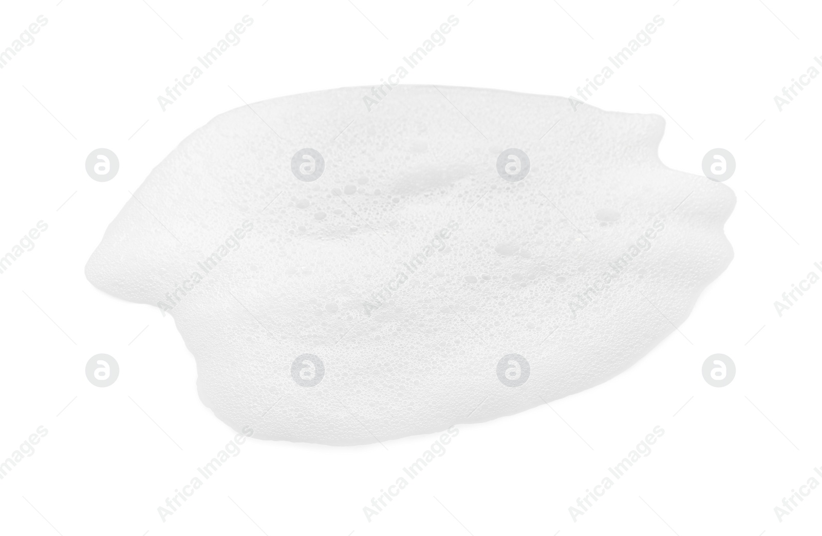 Photo of Drop of fluffy soap foam on white background