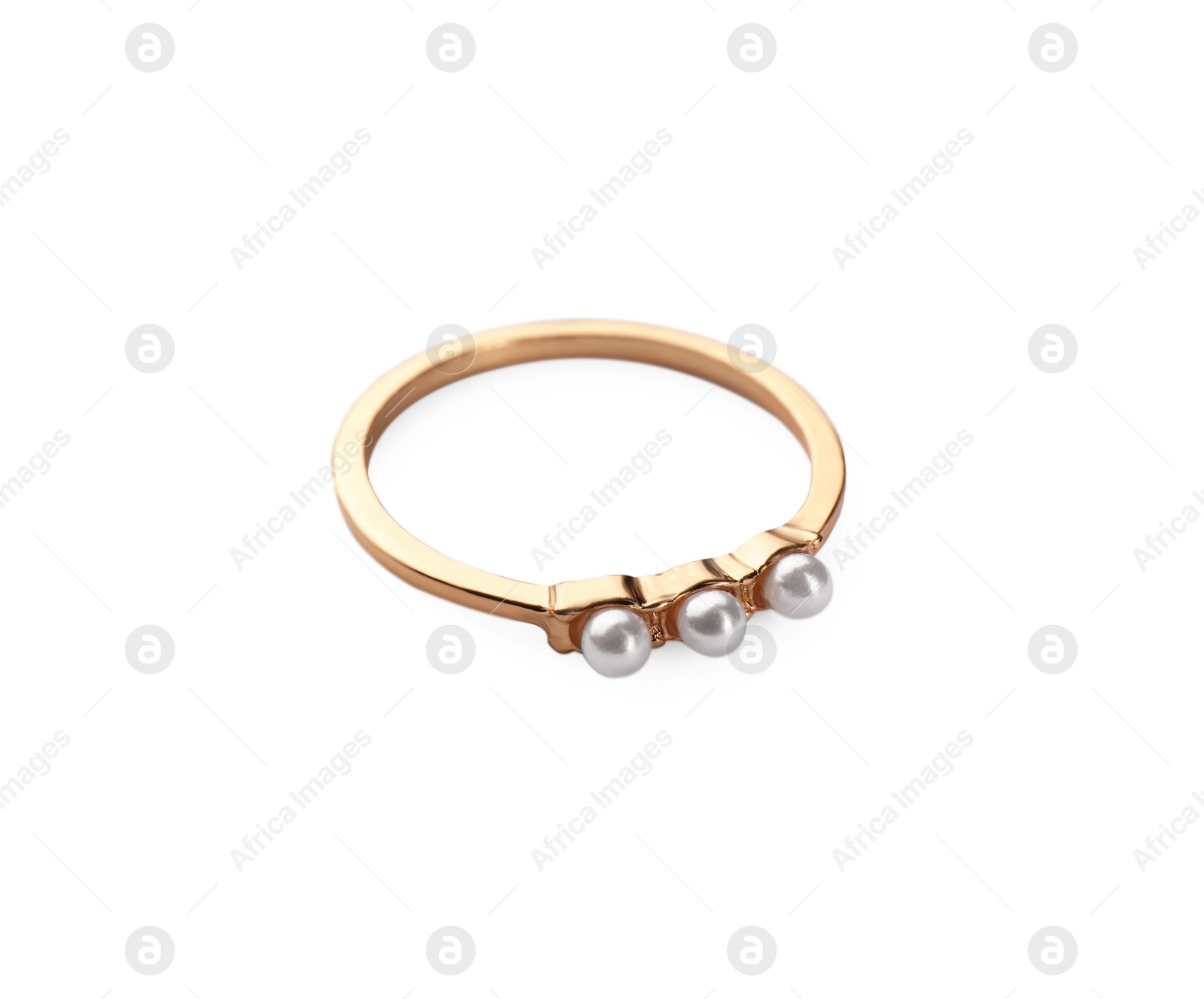 Photo of Elegant ring with pearls isolated on white