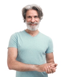 Photo of Portrait of handsome mature man on white background