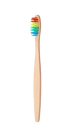 Bamboo toothbrush on white background. Dental care