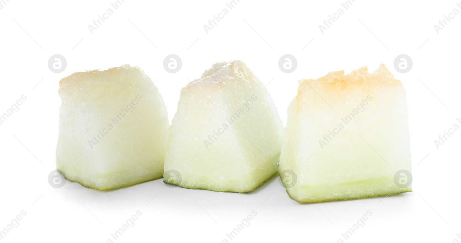 Photo of Pieces of ripe tasty melon isolated on white