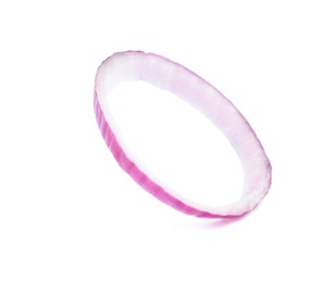 Photo of Fresh slice of red onion on white background