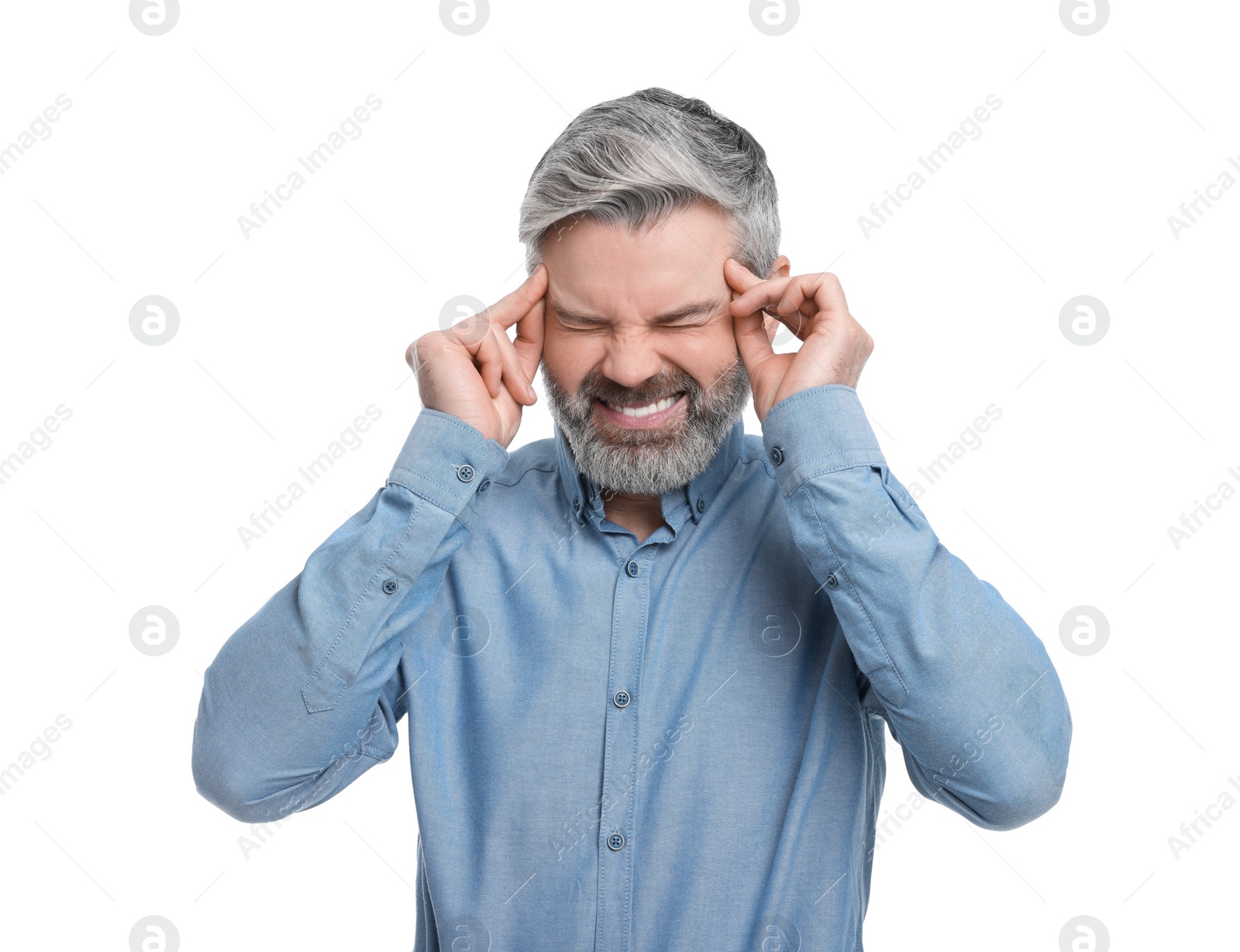 Photo of Mature businessman in stylish clothes posing on white background