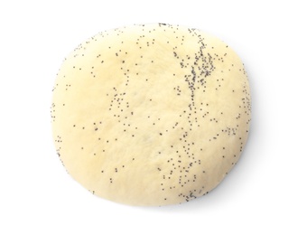 Photo of Raw dough with poppy seeds on white background