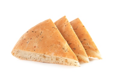 Fresh bread on white background. Baked goods