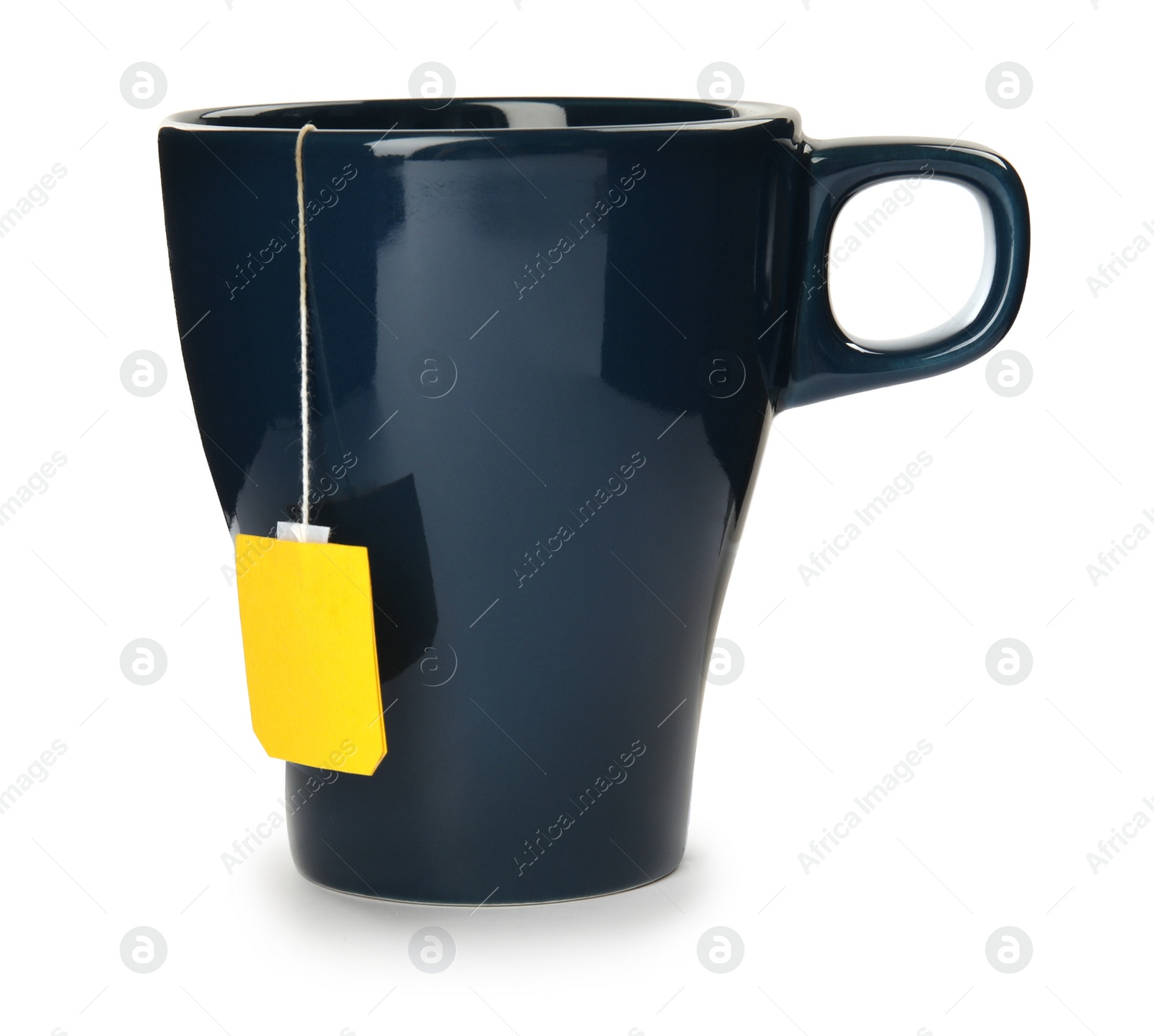 Photo of Ceramic cup of hot aromatic tea on white background