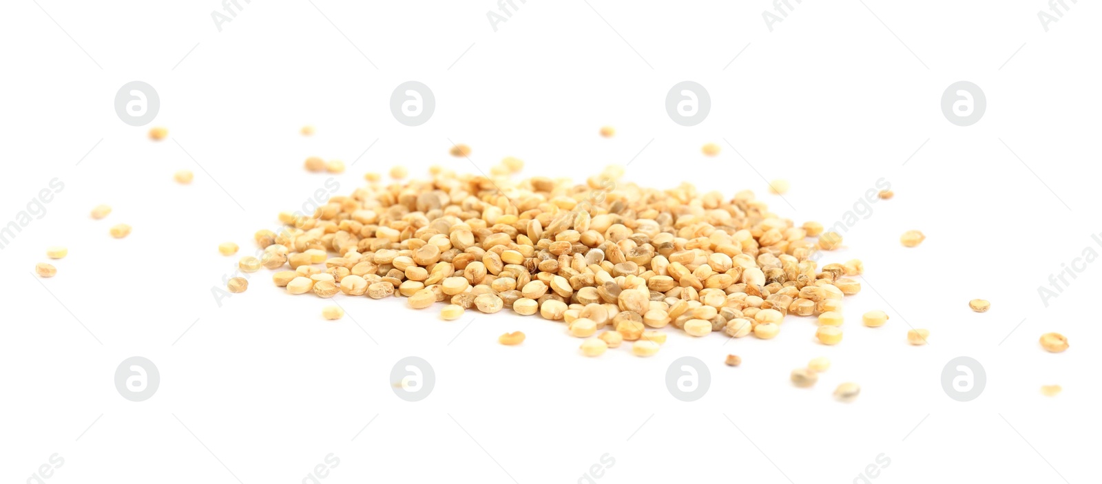 Photo of Pile of raw quinoa grains on white background