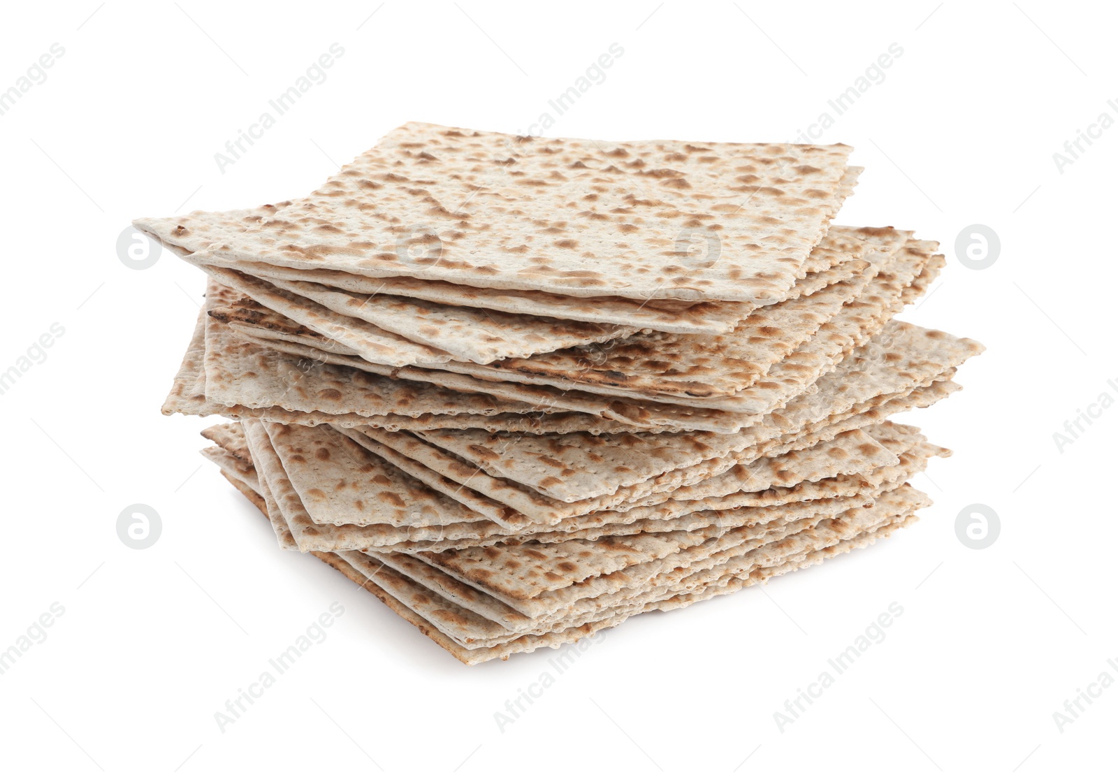 Photo of Passover matzos isolated on white. Pesach celebration