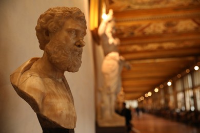 Florence, Italy - February 8, 2024: Bust sculpture at Uffizi gallery