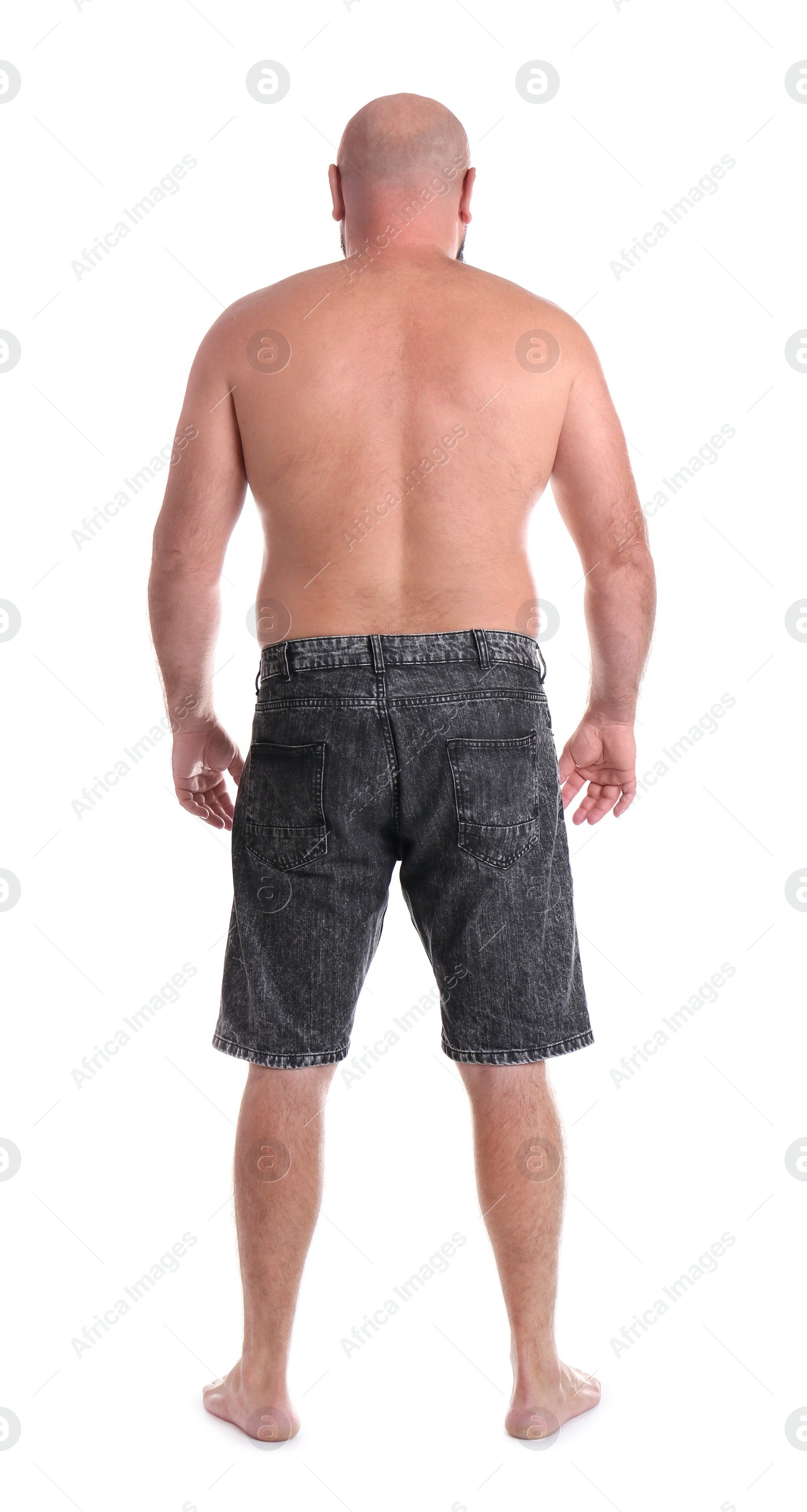 Photo of Fat man on white background. Weight loss