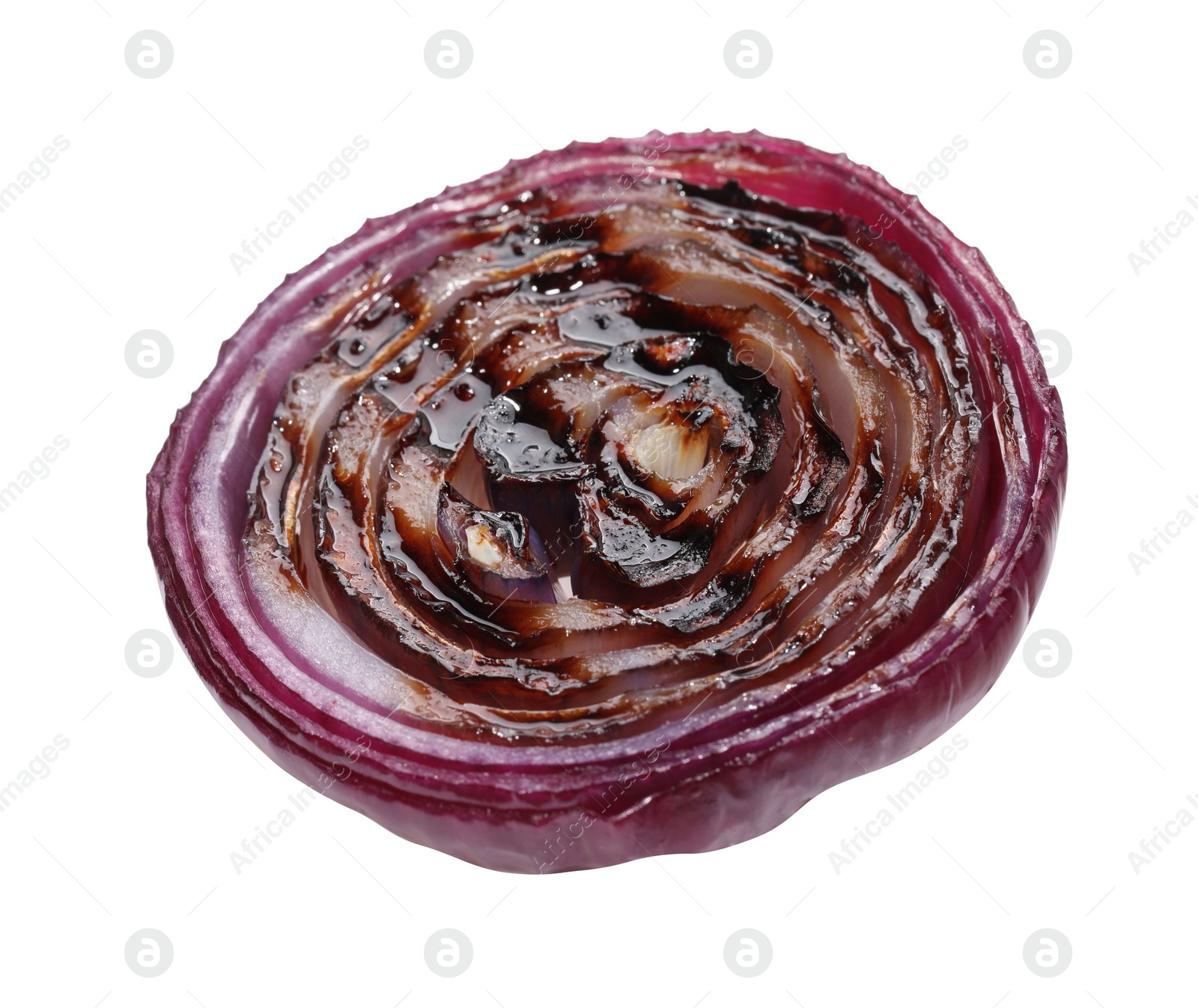 Photo of Slice of grilled red onion isolated on white