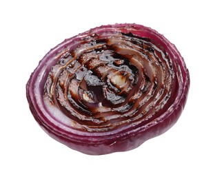 Photo of Slice of grilled red onion isolated on white