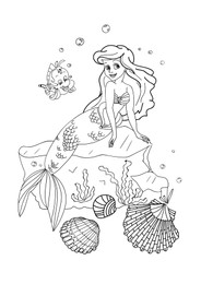 Illustration of Beautiful mermaid  in underwater world on white background, illustration. Coloring page 