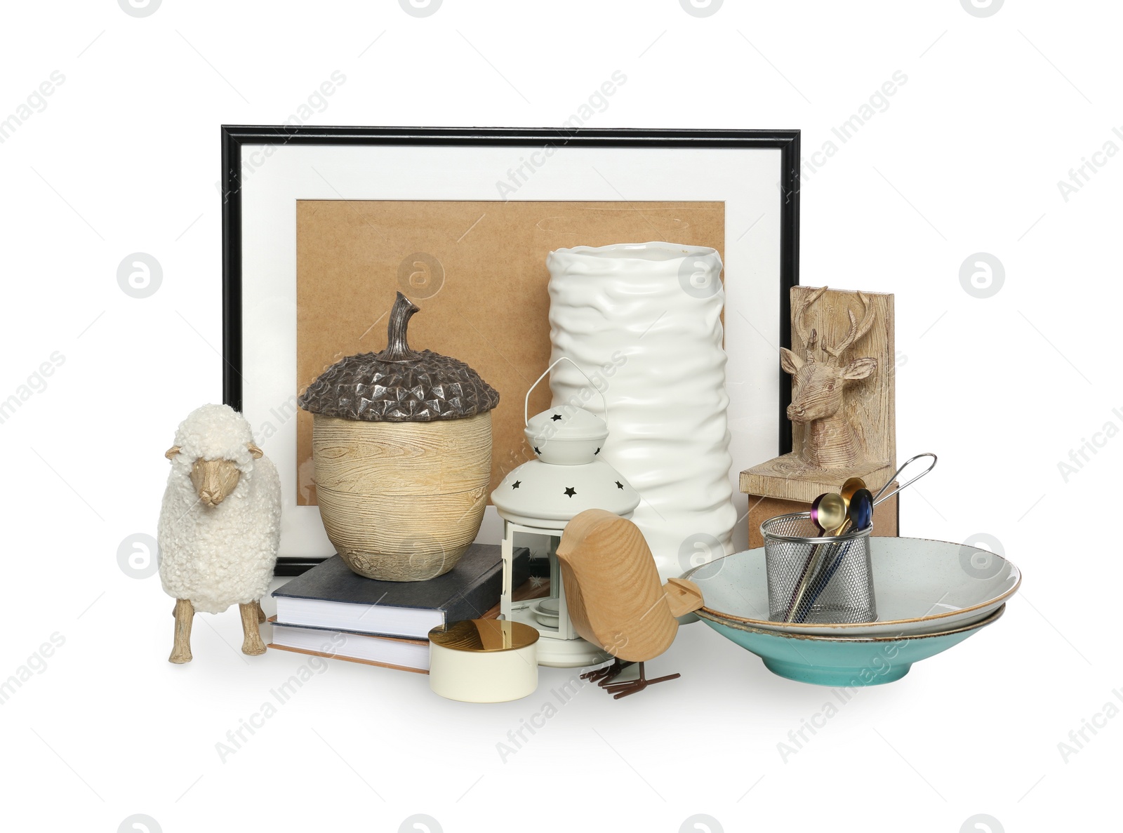 Photo of Many different stuff isolated on white. Garage sale