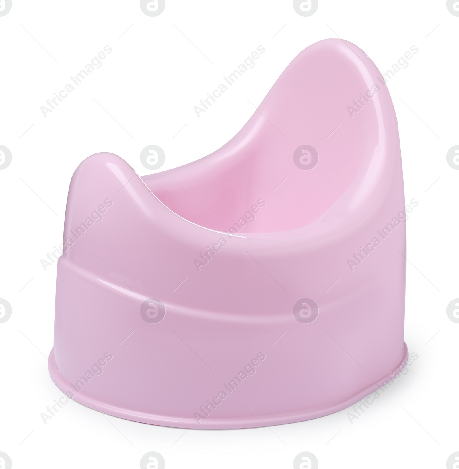 Photo of Pink baby potty isolated on white. Toilet training