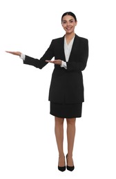 Full length portrait of hostess in uniform on white background