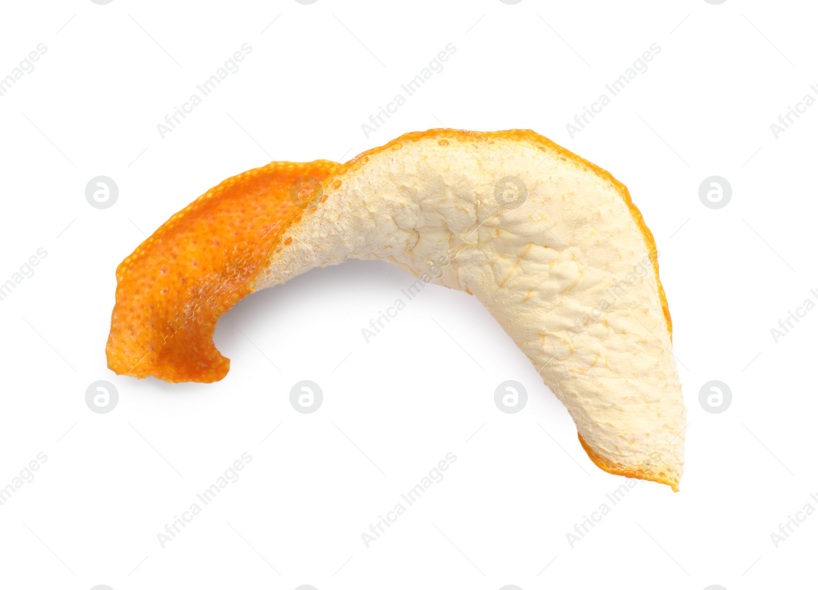 Photo of Dry orange peel isolated on white, top view