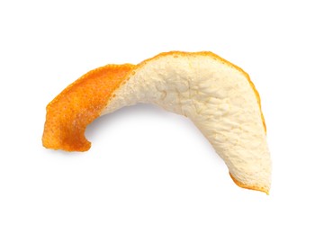 Photo of Dry orange peel isolated on white, top view