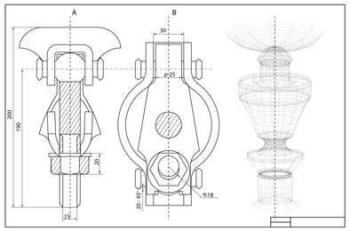 Illustration of Mechanical engineering drawing and 3d sketch as background