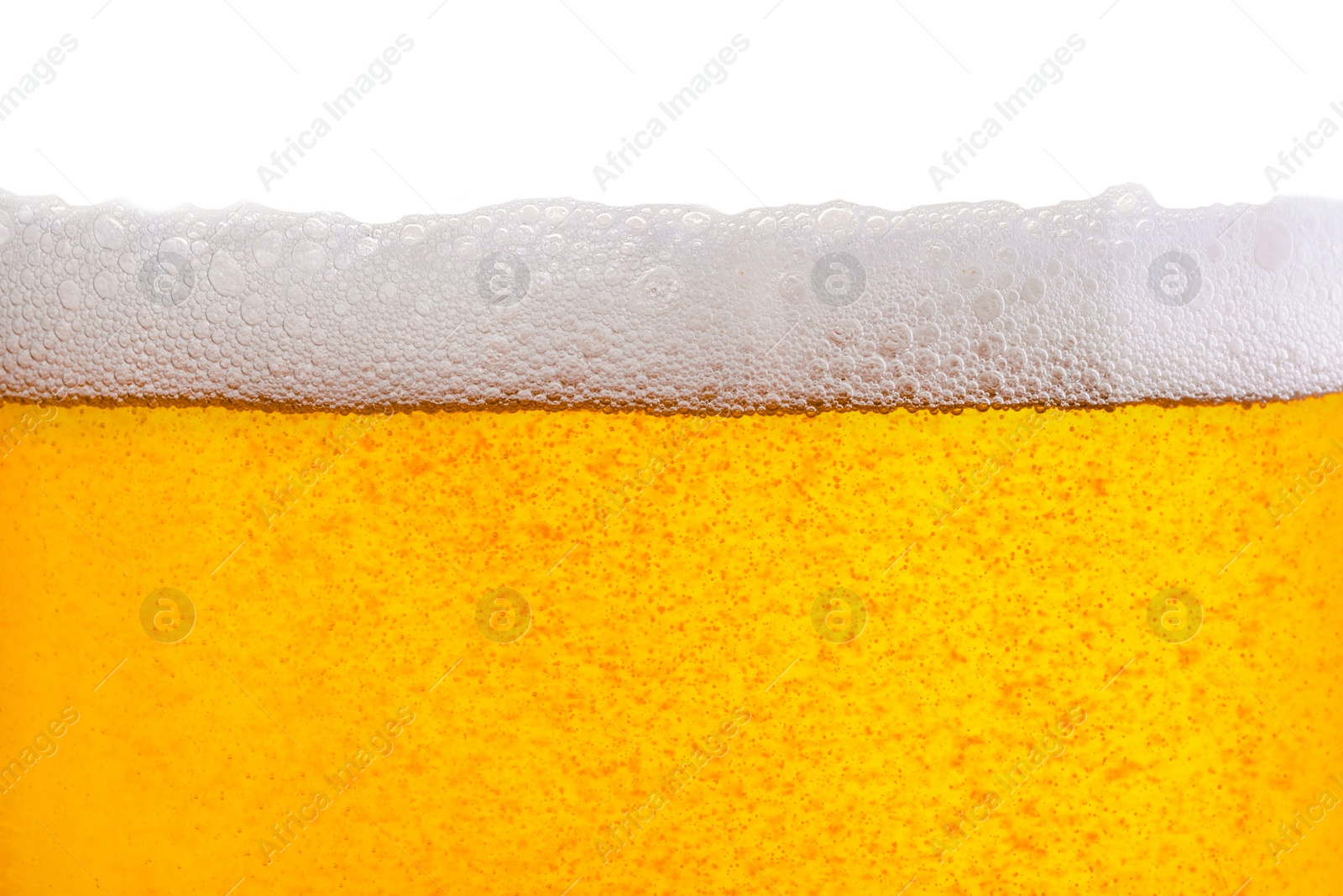 Photo of Tasty beer with foam in glass, closeup